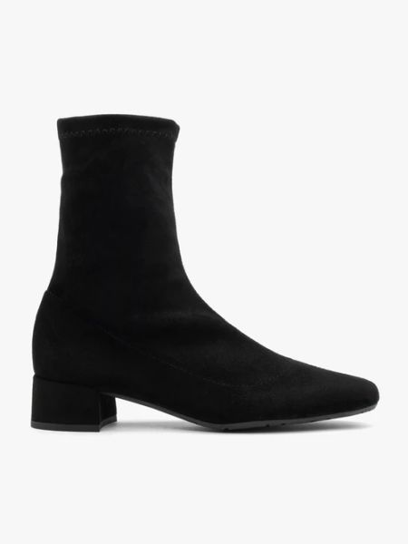 Czarne botki z tkaniny. Czarne botki damskie Brawo sp. z o.o., bez wzorów, z tkaniny, bez obcasa, na słupku, bez zapięcia. Za 399.99 zł.
