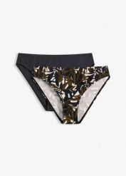 Figi bikini (2 pary), gładkie i z nadrukiem. Czarne bikini bonprix, bez wzorów. Za 97.99 zł.