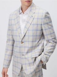 Marynarka slim fit w kratę - beżowy. Brązowe garnitury męskie Reserved, bez wzorów, z tkaniny. W wyprzedaży za 179.99 zł.
