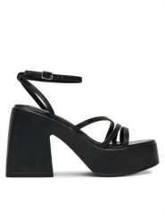 DeeZee Sandały 1021-11 Czarny. Czarne sandały damskie DeeZee, bez wzorów, z materiału, bez obcasa, na słupku, bez zapięcia. Za 139.99 zł.