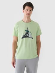4F T-shirt regular z nadrukiem męski - zielony M. Zielone t-shirty męskie 4F, m, bez wzorów, z bawełny, bez kołnierzyka, bez ramiączek. W wyprzedaży za 39.99 zł.