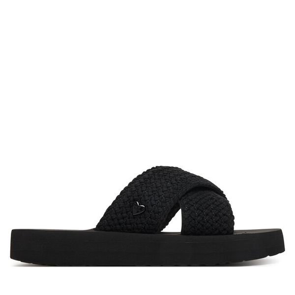 Klapki LOVE MOSCHINO. Czarne klapki damskie Love Moschino, bez wzorów, bez obcasa, bez zapięcia. Za 354.99 zł.