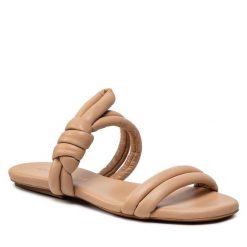 Klapki Eva Longoria. Brązowe klapki damskie Eva Longoria, bez wzorów, bez obcasa, bez zapięcia. Za 369.99 zł.