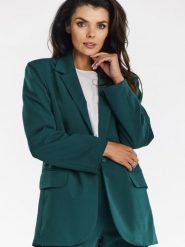Żakiet Model A676 Bottle Green - awama. Zielone marynarki i żakiety damskie Awama, bez wzorów, z elastanu, eleganckie, bez kołnierzyka, bez ramiączek. Za 481.46 zł.
