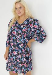Granatowa Pudełkowa Sukienka z Rękawem 3/4 Wileen. Niebieskie sukienki damskie Born2be, l, z aplikacjami, bez kołnierzyka, bez ramiączek, mini. Za 79.99 zł.