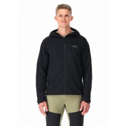 Kurtka softshellowa męska Rab Torque. Czarne kurtki męskie RAB, m, bez wzorów, z softshellu, bez kaptura, trekkingowe. Za 474.99 zł.