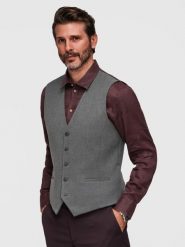 Kamizelka męska klasyczna garniturowa z podszewką – grafitowa V3 - Rozmiar: XL. Szare garnitury męskie Ombre Clothing, m, bez wzorów, z elastanu, eleganckie. Za 255.99 zł.
