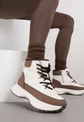 Beżowo-Brązowe Sportowe Śniegowce Chunky na Platformie Ishweda. Brązowe obuwie sportowe damskie Renee, bez wzorów, z jeansu, bez zapięcia. Za 99.99 zł.