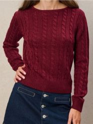 Sweter z warkoczowym splotem - różowy. Czerwone swetry nierozpinane damskie Sinsay, l, bez wzorów, ze splotem, bez kołnierzyka, bez ramiączek. Za 49.99 zł.