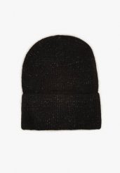 Czarna Czapka z Metaliczną Nicią i Wywinięciem Temivra. Czarne czapki damskie Renee, bez wzorów, z jeansu, eleganckie. Za 29.99 zł.