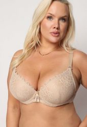Ciemnobeżowy Biustonosz Push-Up z Koronkowego Materiału Chrisianna. Brązowe biustonosze Born2be, bez wzorów, z koronki. Za 34.99 zł.