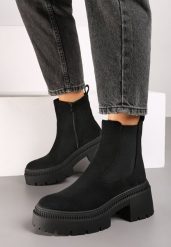 Czarne Botki na Słupku i Platformie Sztyblety Grunge z Elastyczną Cholewką Lericea. Czarne botki damskie Renee, na jesień, bez wzorów, z jeansu, eleganckie, z okrągłym noskiem, bez obcasa, na obcasie, bez zapięcia. Za 149.99 zł.