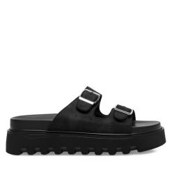 Klapki DeeZee. Czarne klapki damskie DeeZee, bez wzorów, bez obcasa, bez zapięcia. Za 129.99 zł.