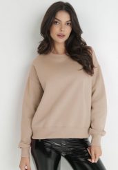 Ciemnobeżowa Bluza z Polarową Podszewką Colda. Brązowe bluzy damskie Born2be, xl, bez wzorów, z dresówki, casualowe, bez ramiączek, bez kaptura. Za 59.99 zł.