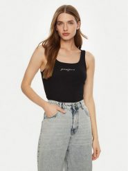 Guess Top W5RP48 KA0H1 Czarny Regular Fit. Czarne topy damskie Guess, xs, z aplikacjami, z bawełny, bez kołnierzyka, bez ramiączek. Za 109.99 zł.