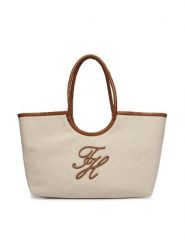 Tommy Hilfiger Torebka Th Elev Summ Maxi Tote Canvas AW0AW18629 Beżowy. Brązowe shopperki damskie Tommy Hilfiger, bez wzorów, z materiału, bez dodatków. Za 849.99 zł.