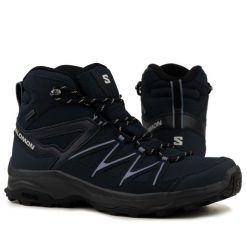 Buty męskie trekkingowe wodoodporne Salomon DAINTREE MID GTX. Niebieskie trekkingi męskie Salomon, na jesień, bez zapięcia. W wyprzedaży za 429.00 zł.