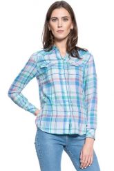 DAMSKA KOSZULA WRANGLER WESTERN CHECK SHIRT CASHMERE BLUE W5N1OBX2B 112130258. Niebieskie koszule damskie Wrangler, s, bez wzorów, bez kołnierzyka, bez ramiączek. Za 129.99 zł.