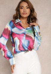Niebiesko-Różowa Koszula Ozdobiona Kolorowym Wzorem Tie-Dye Vatrie. Niebieskie koszule damskie Renee, l, bez wzorów, bez kołnierzyka, bez ramiączek. Za 119.99 zł.