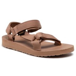 Sandały Teva. Brązowe sandały damskie Teva, bez wzorów, bez obcasa, na płaskiej podeszwie, bez zapięcia. Za 189.99 zł.