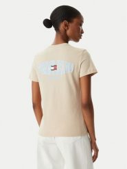 Tommy Jeans T-Shirt Wavy Flag DW0DW22274 Beżowy jasny Regular Fit. Brązowe t-shirty damskie Tommy Jeans, xl, bez wzorów, z bawełny, bez kołnierzyka, bez ramiączek. Za 169.99 zł.