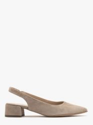 Beżowe czółenka z otwartą piętą typu slingback. Brązowe czółenka damskie Ryłko, bez wzorów, z gumy, z otwartym noskiem, bez obcasa, na obcasie, bez zapięcia. W wyprzedaży za 299.99 zł.