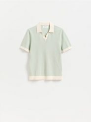 Bawełniany sweter polo - miętowy. Zielone swetry męskie Reserved, l, bez wzorów, z bawełny, bez kołnierzyka, bez ramiączek. Za 119.99 zł.