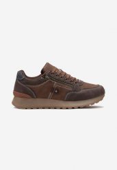 Brązowe Sznurowane Buty Sportowe z Modnymi Przeszyciami Linkra. Brązowe buty sportowe męskie Born2be, bez wzorów, bez zapięcia. Za 89.99 zł.