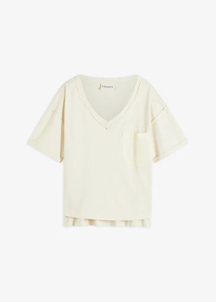 Bluzka oversize z czystej bawełny. Brązowe bluzki damskie bonprix, bez wzorów, z bawełny, bez kołnierzyka, bez ramiączek. Za 44.99 zł.