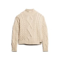 Damski sweter polo z dzianiny Superdry Aran Cable. Białe swetry nierozpinane damskie Superdry, na zimę, bez wzorów, z dzianiny, bez kołnierzyka, bez ramiączek. Za 398.00 zł.