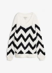 Sweter. Białe swetry nierozpinane damskie bonprix, bez wzorów, bez kołnierzyka, bez ramiączek. Za 129.99 zł.