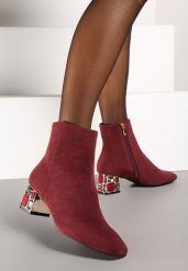 Bordowe Botki Vices z Słupku Ozdobionym Kryształkami Vortiola. Czerwone botki damskie Born2be, bez wzorów, z jeansu, eleganckie, bez obcasa, na obcasie, bez zapięcia. Za 159.99 zł.