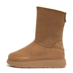 Buty FitFlop GEN-FF Short Double-Faced Shearling Boots W GO9-A69 brązowe. Brązowe śniegowce damskie z materiału, bez zapięcia. Za 685.54 zł.