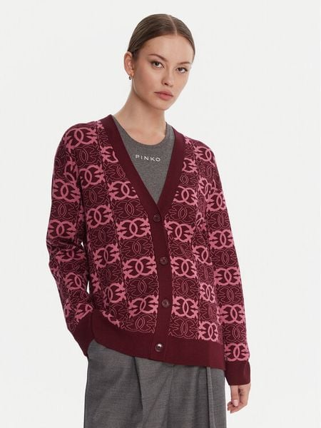 PINKO Kardigan Half Breed 106042 A2YD Bordowy Regular Fit. Czerwone kardigany damskie Pinko, m, bez wzorów, z syntetyku, bez kołnierzyka. Za 1,329.00 zł.