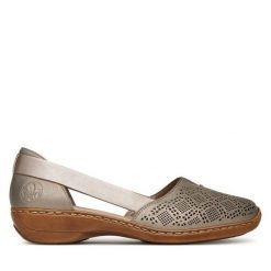 Półbuty Rieker. Brązowe półbuty damskie Rieker, bez wzorów, bez obcasa, na płaskiej podeszwie, bez zapięcia. Za 319.99 zł.