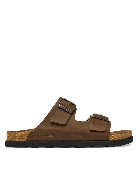 Rieker Klapki 21190-26 Brązowy. Brązowe klapki męskie Rieker, bez wzorów, z nubiku, bez zapięcia. Za 359.99 zł.