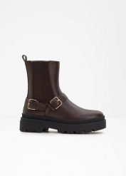 Sztyblety. Brązowe botki damskie bonprix, bez wzorów, bez obcasa, bez zapięcia. Za 189.99 zł.