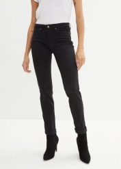 Jeansy ze stretchem straight, mid waist. Czarne jeansy damskie bonprix, bez wzorów, z jeansu. Za 97.99 zł.