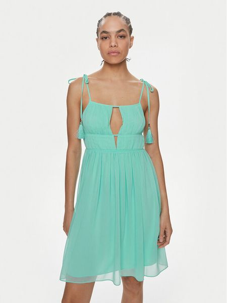 Patrizia Pepe Sukienka koktajlowa 2A2714/A061-CA03 Turkusowy Regular Fit. Niebieskie sukienki damskie Patrizia Pepe, bez wzorów, z syntetyku, wizytowe, bez kołnierzyka, bez ramiączek. Za 1,499.00 zł.