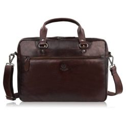 Torba męska na ramię do ręki skórzana na laptopa dokumenty A4 brązowa pojemna Paolo Peruzzi SL-08-BR. Brązowe torby na laptopa damskie bez wzorów, ze skóry, matowe. Za 439.00 zł.
