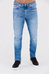CALVIN KLEIN Błękitne męskie jeansy Slim Taper. Niebieskie jeansy męskie Calvin Klein, z bawełny, eleganckie. W wyprzedaży za 269.99 zł.