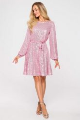 Wieczorowa sukienka cekinowa trapezowa błyszcząca różowa. Czerwone sukienki damskie Sukienki.shop, na imprezę, xl, bez wzorów, wizytowe, bez kołnierzyka, bez ramiączek, trapezowe. Za 359.00 zł.