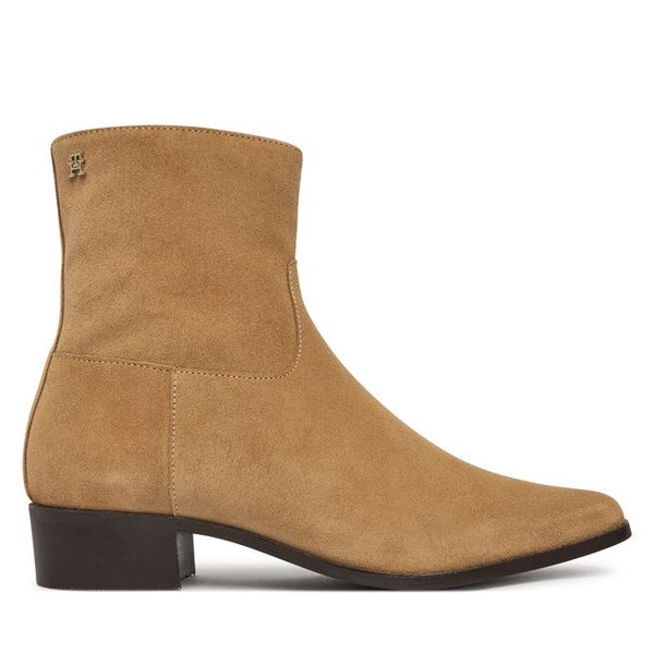 Botki Tommy Hilfiger. Brązowe botki damskie Tommy Hilfiger, bez wzorów, bez obcasa, na słupku, bez zapięcia. Za 649.99 zł.