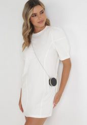 Biała Sukienka Pudełkowa z Saszetką Jalela. Białe sukienki damskie Born2be, bez wzorów, bez kołnierzyka, bez ramiączek, mini, oversize. Za 109.99 zł.
