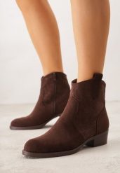 Brązowe Botki Ażurowe na Obcasie w Stylu Kowbojek Lalona. Brązowe botki damskie Born2be, w ażurowe wzory, z dzianiny, bez obcasa, na obcasie, bez zapięcia. Za 129.99 zł.