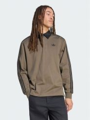 Adidas Bluza 3-Stripes Rugby Longsleeve Polo KE4113 Khaki Regular Fit. Brązowe bluzy męskie Adidas, m, bez wzorów, z bawełny, bez ramiączek, bez kaptura. Za 239.99 zł.