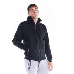 Męska, miękka bluza z kapturem i zamkiem błyskawicznym z ikoną lwa. Czarne bluzy męskie LEONE 1947 APPAREL, l, bez wzorów, z tkaniny, sportowe, bez ramiączek, z kapturem. W wyprzedaży za 195.65 zł.