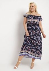 Granatowa Sukienka na Lato Bawełniana Hiszpanka z Wzorem Paisley i Gumką w Pasie Vediana. Niebieskie sukienki damskie Born2be, na co dzień, na lato, l, bez wzorów, z bawełny, bez kołnierzyka, bez ramiączek, maxi. Za 39.99 zł.