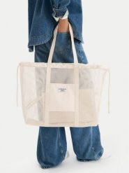 Guess Jeans Torebka WBEO-GUESS-M-003-09 Écru. Shopperki damskie Guess Jeans, z aplikacjami, z jeansu, bez dodatków. Za 159.99 zł.