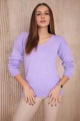Sweter z dekoltem V fioletowy. Fioletowe swetry nierozpinane damskie KESI, l, bez wzorów, z wełny, bez kołnierzyka, plus size, bez ramiączek. Za 139.05 zł.